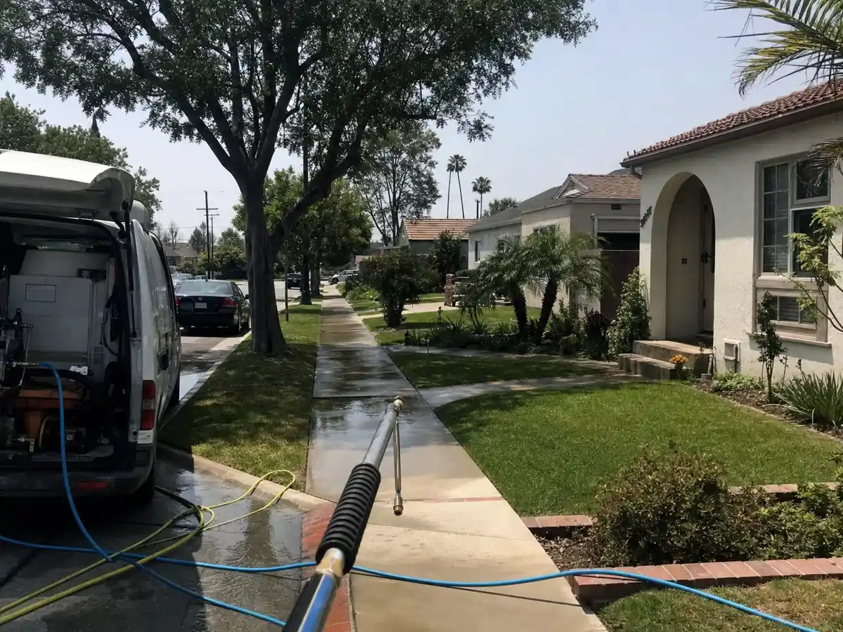 Service van arriving on a West Covina, CA street — local same-day coverage